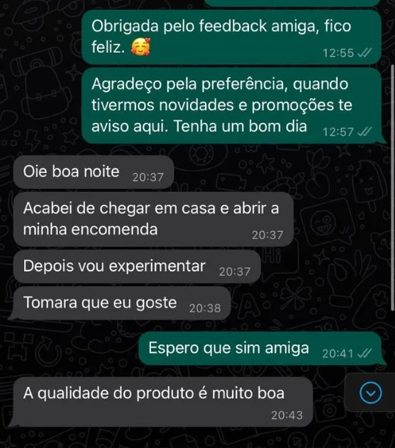Mensagem de cliente sobre a qualidade